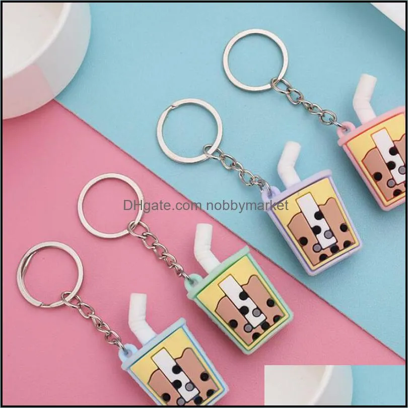 Fashion Creative Pearl Milk Tea Keychains Simulation Drink Cartoon Cute Key chain Lovers Bags pendant Keyring