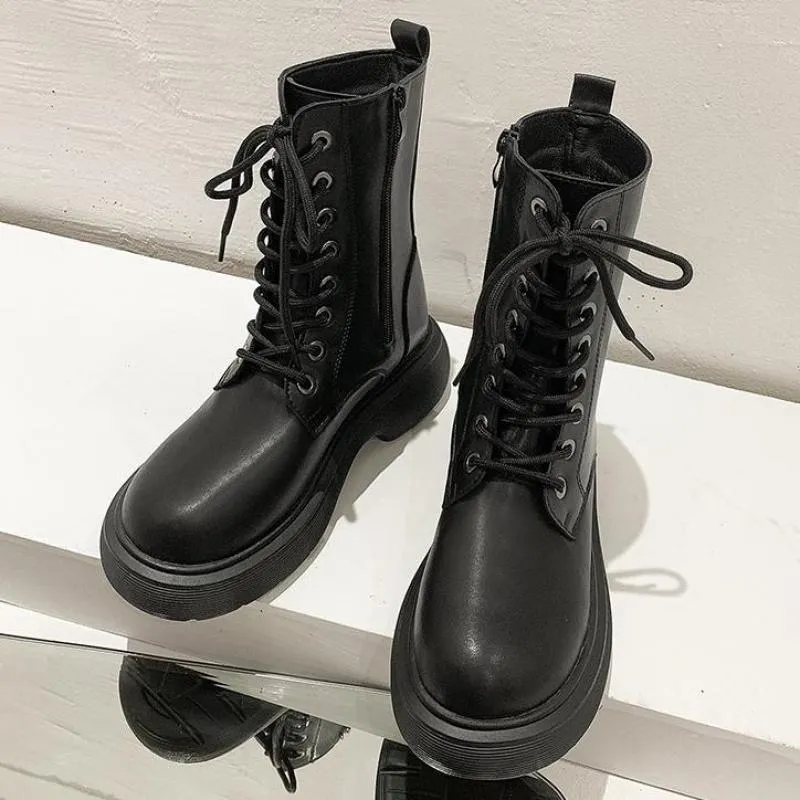 Para sapatos moda botas de couro pu feminino tornozelo preto outono inverno ytmtloy dedo do pé redondo cruz amarrado salto quadrado botines de mujer 31