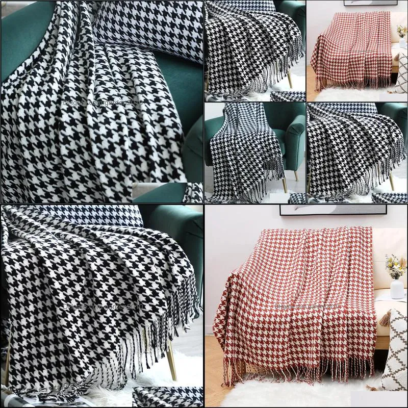 Modern Simple Throw Blanket Black And White Houndstooth Sofa Blanket Homestay Hotel Decorative Bed End Towel Bed Flag Soft Scarf