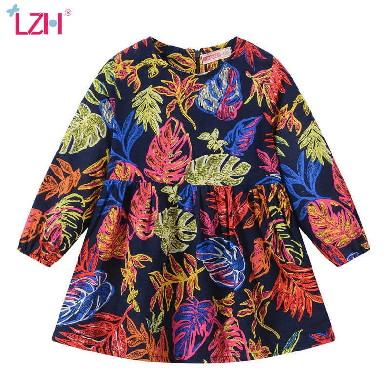 LZH 2021スプリング新しいベビー服の女の子ファッション印刷子供のドレス緩い赤ちゃん女の子Aラインスカート長袖子供ドレスQ0716