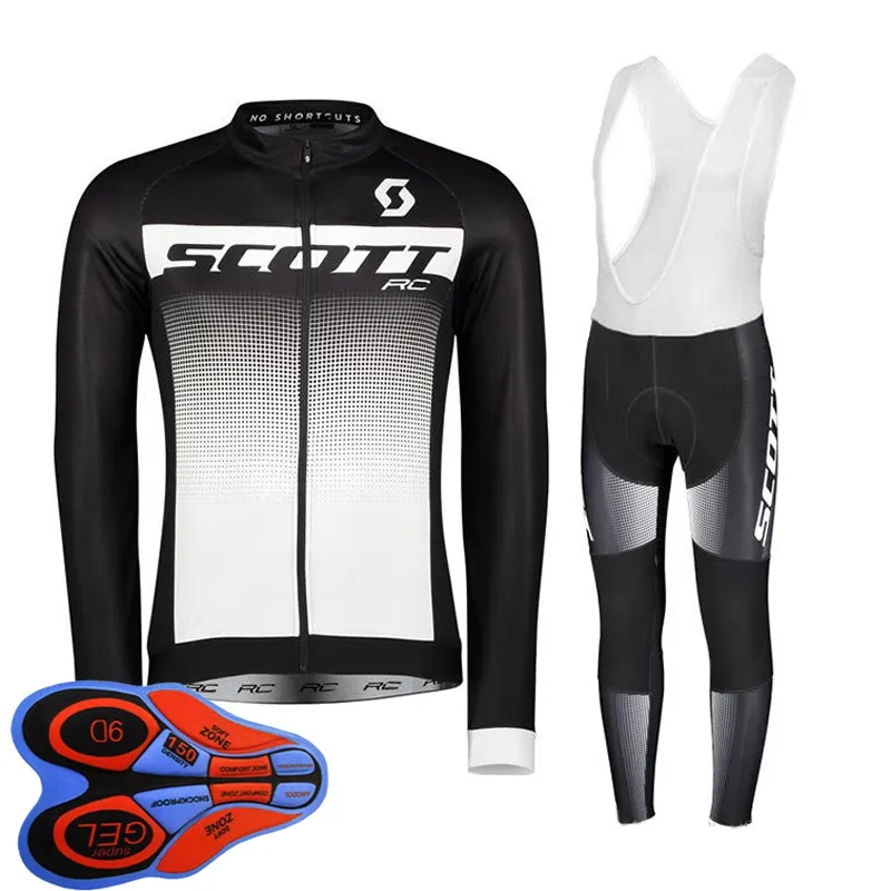 Vår / Autum Scott Team Mens Cykling Jersey Set Långärmade T-shirts Bib-byxor Suit MTB Bike Outfits Racing Cykel Uniform Outdoor Sports Wear Ropa Ciclismo S21042035