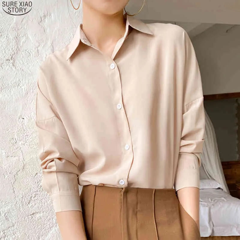 Chiffon Cardigan Solide Bluse Casual Plus Größe Lose Langarm Frauen Shirts Büro Elegante Weiße Tops Blusas 9862 210415