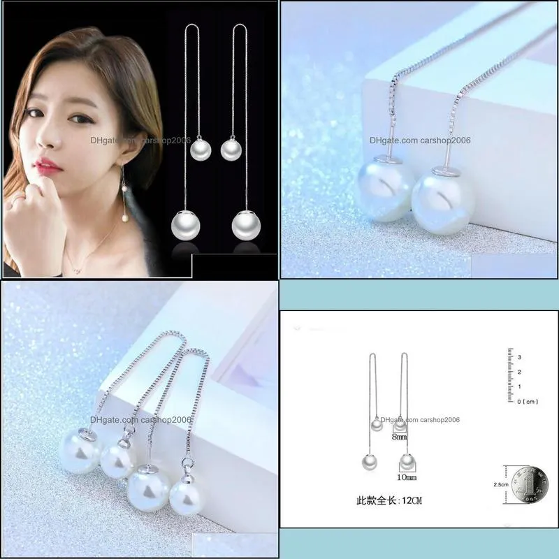 OL fashion long paragraph tassel pearl ear wire hypoallergenic Korean fashion silver jewelry manufacturers, wholesale earrings white