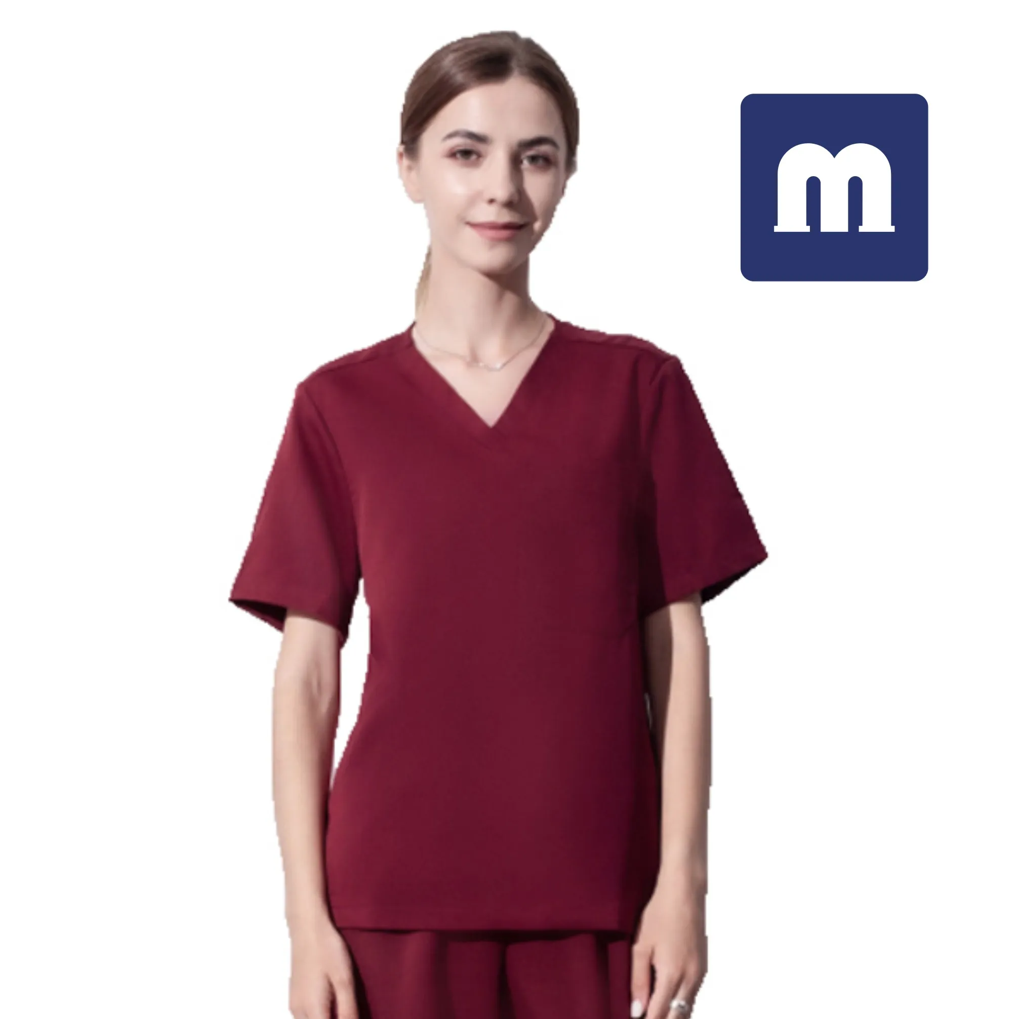 Medigo-050 tvåficka mandarin krage scrubs topp + byxor för kvinnor avslappnad passform, super mjuk stretch, anti-rynk medicinsk scrubs sjukhus uniform skjorta topp + byxor