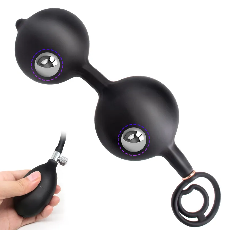 New Inflatable Anal Beads Huge Anal Plug With Cock Ring Prostate Massage Anus Expansion Big Butt Plug Anal Sex Toys For Men