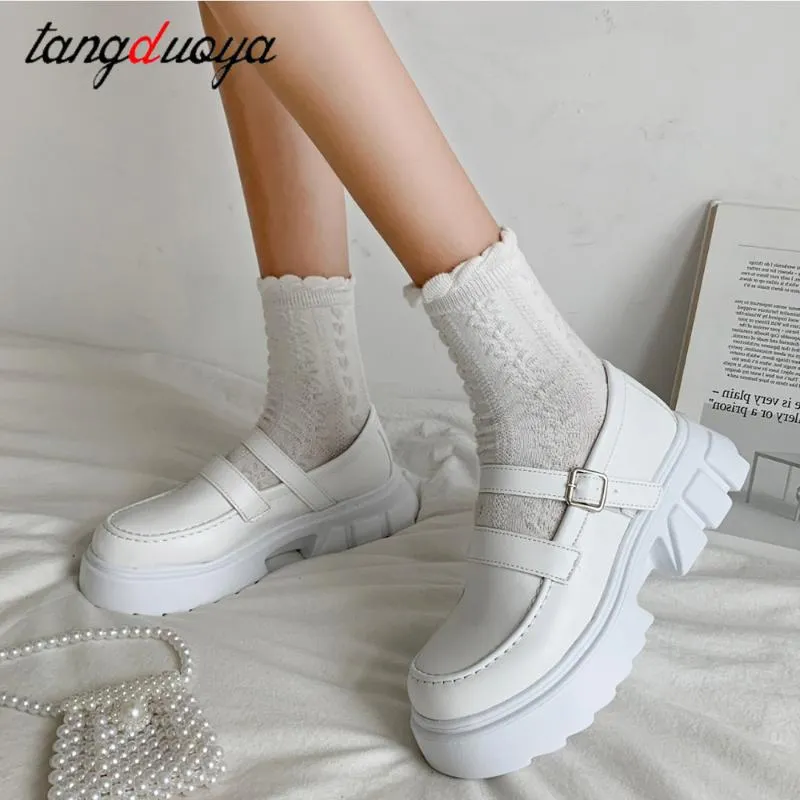 Chaussures habillées blanc Mary Jane Harakuju Lolita JK étudiant filles douces japonais talons hauts bout rond plate-forme pompes