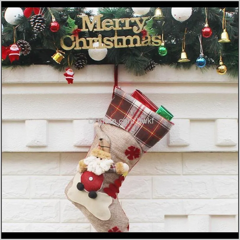 3 styles new arrival 2019 christmas stockings decor ornament party decorations santa christmas stocking candy socks bags xmas gifts bag