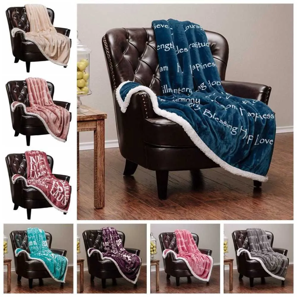 Flanel dekens Kleurrijke verdikte brief Gedrukte deken Sherpa fleece 3D-printen tapijt sofa tapijt Draagbare gooien dekens 2pcs