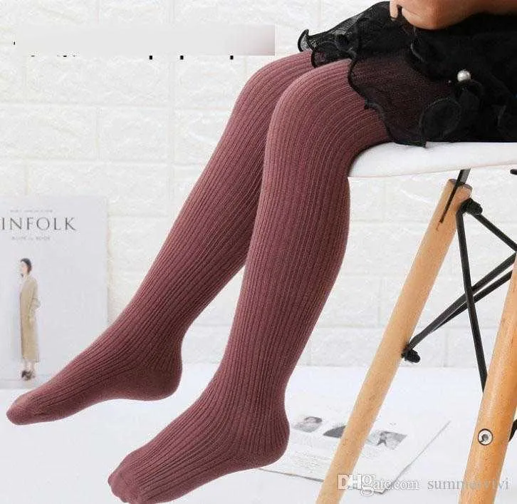 Fall Kids tight girls Vertical stripe leggings children cotton knitting tights Girl dance stocking pantyhose F0208