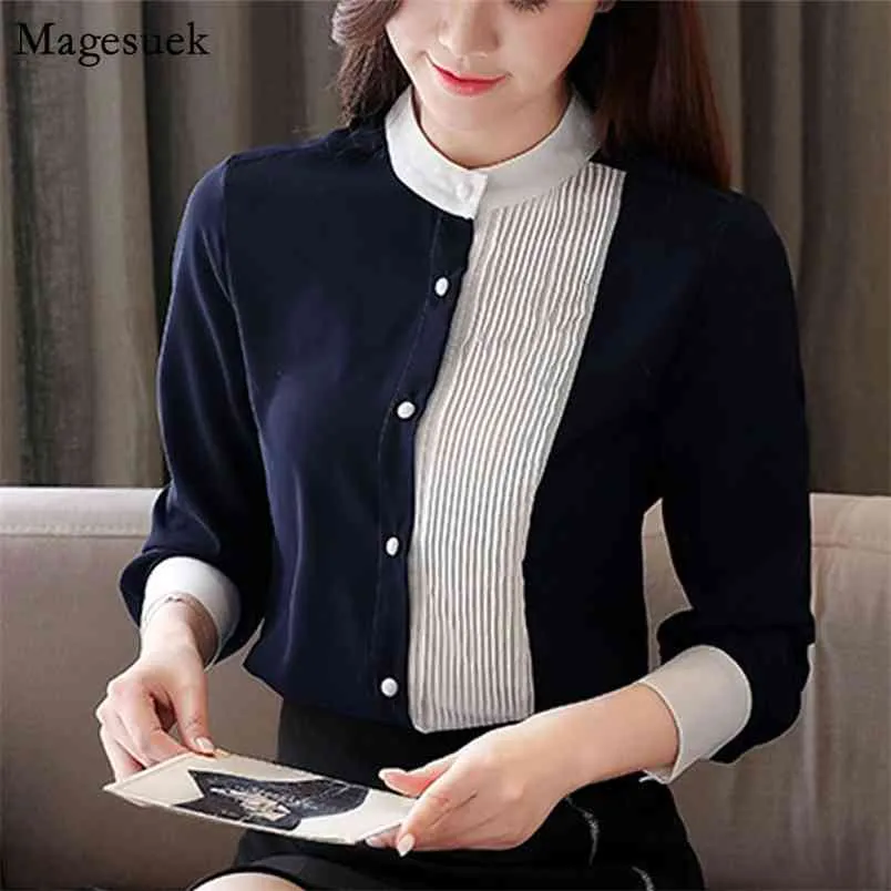 Höst Slim Kvinnor Toppar och Blus Koreanska Långärmad Chiffong T Shirts Business Wear Elegant Blusas 8020 210512