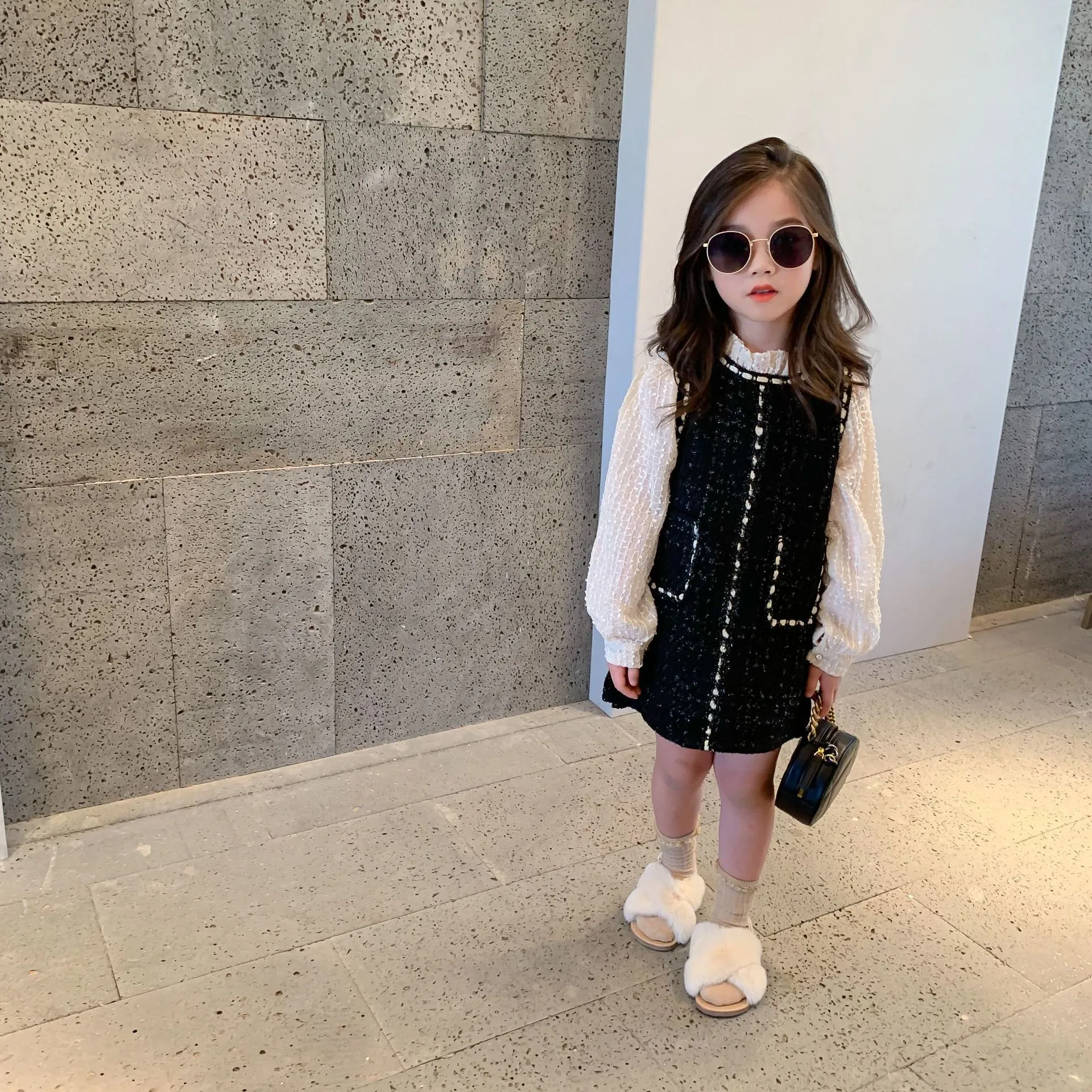 Wholesale INS Kids Girls Princess Patchwork Dress Fashion Party Ruffles Colar Casual Outfits Baby Lovely Suits for 2 7Y