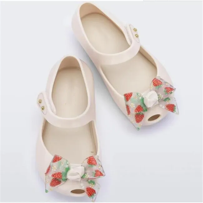 Båge transparent jordgubbar tjejer sandaler söta barn fisk mun skor toddler baby sandal bekväma barn prinsessan gelé skor