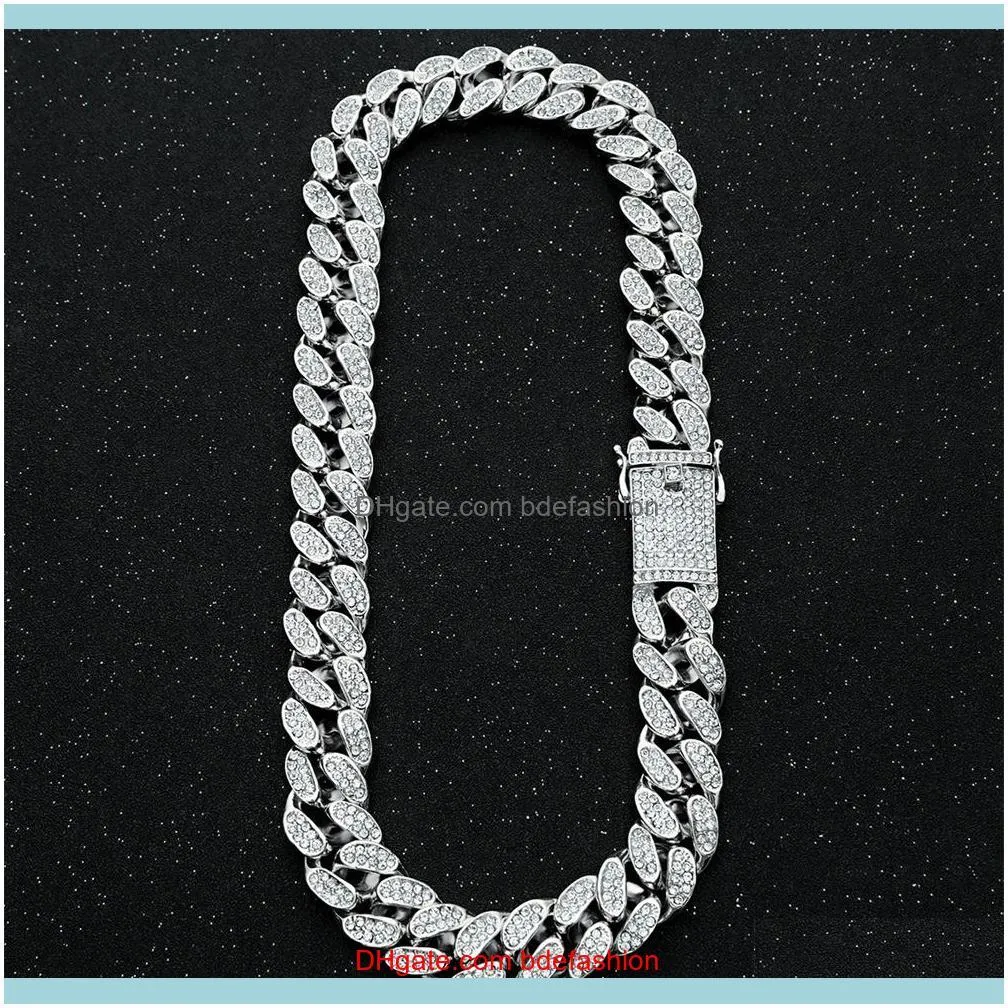 Hip Hop Bling Iced out 20mm 16-24inches Heavy Cuban Link Chain Necklace Gold Silver Jewelry for Men