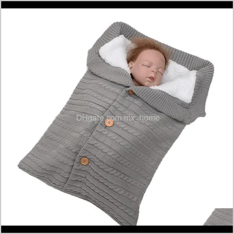 newborn baby sleeping bag winter warm envelope sleeping bags infant button knit swaddle wrap stroller toddler blanket slaapzak 201104