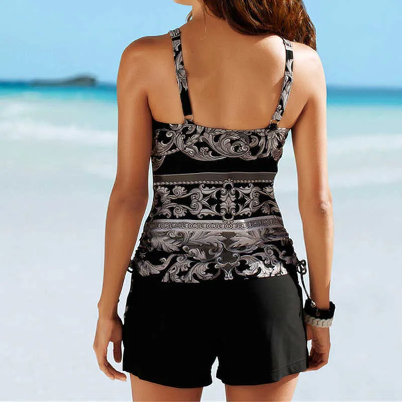 Plus Size Black Print Tankini Tiktok Swimsuit Set With Shorts And V Neck 2XL From Cong00 10.66 DHgate.Com