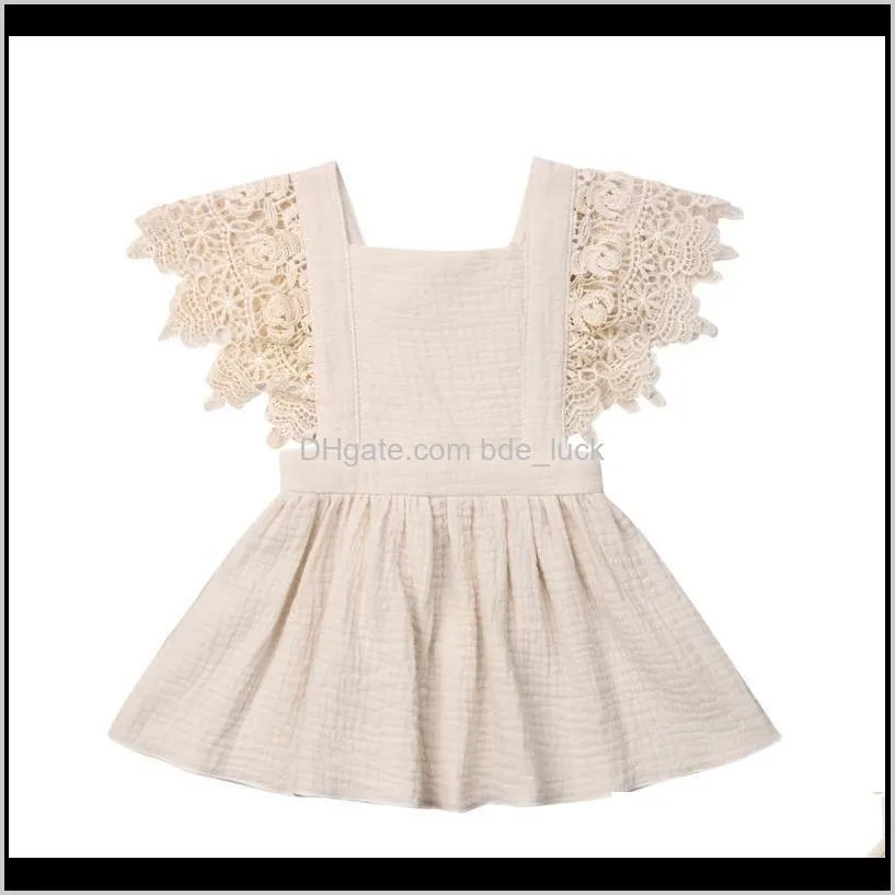 Summer Kids Baby Girls Floral Party Dress Cotton Linen And Lace Sleeveless Solid Dress Clothes 0-3T