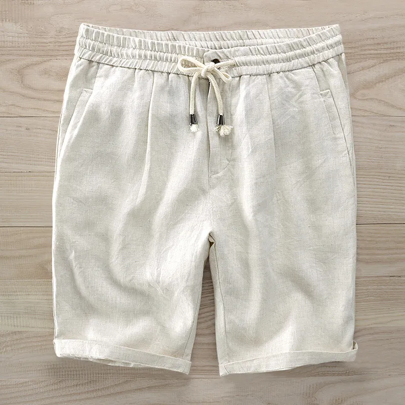 New summer linen beach shorts men brand casual board short mens pure flax loose shorts male 38 size bermuda masculina X0316