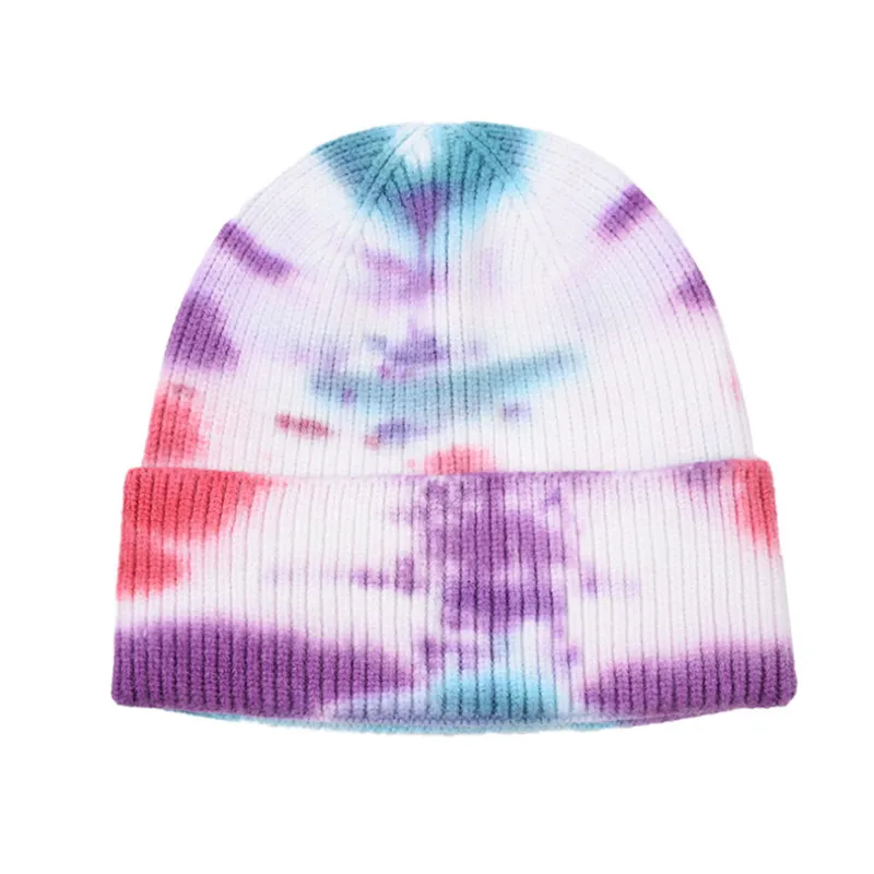 Mulheres Winter Beanie Tie-tingido Colorido Colorido Coelho Pele Cruzeiros Bonnet Cap Feminino Chapéu para Chapéus de Menina