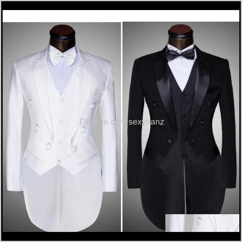 Mens Blazers Chaqueta Pantalones Chaleco Pajarita Moda Hombres Trajes Tailcoat Tuxedo Prom Novio Boda Blanco Negro Slim Fit Hombre Cantante Ydx4H Mdvta