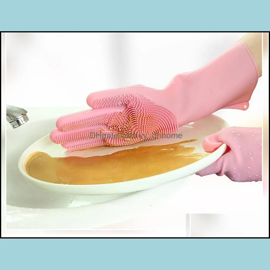 Magic Silicone Dishwashing Gloves Dish Washing Sponge Rubber Scrubber Reusable Cleaning Brush for Kitchen, Car Wash, and Pet Care