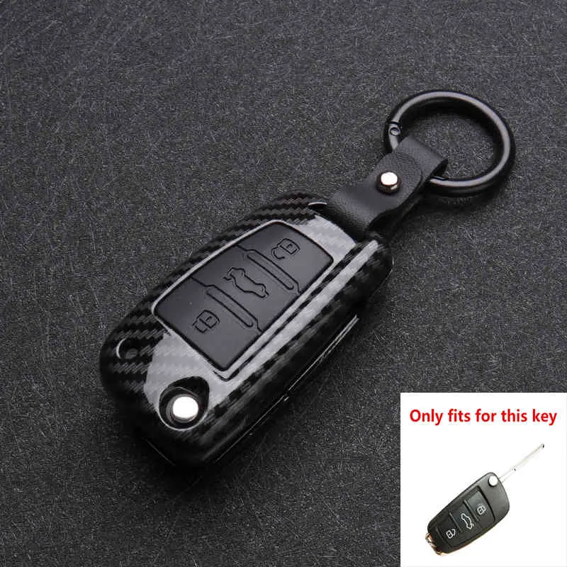 ABS Carbonfiber Silikonbil Key Cover Protector Fodral för A3 A4 A5 C5 8P B6 B7 B8 C6 RS3 Q3 Q7 TT 8L 8V S3-nyckelring