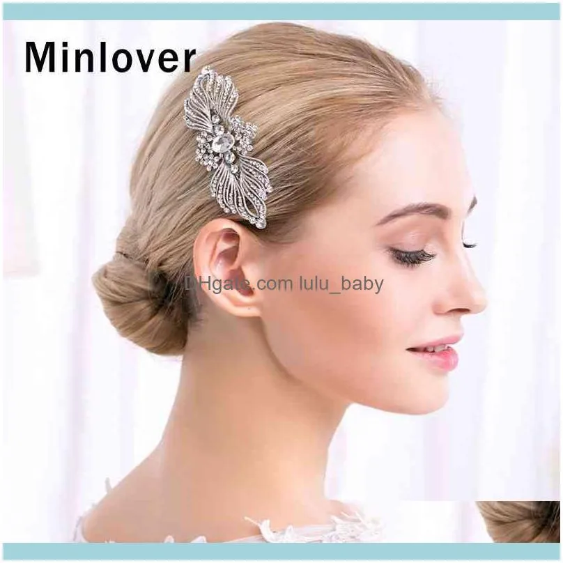 Minlover Luxury Handmade Rhinestone Wedding Combs/Pins Crystal Flower Pearls Bride Jewelry Accessories Hair Ornaments