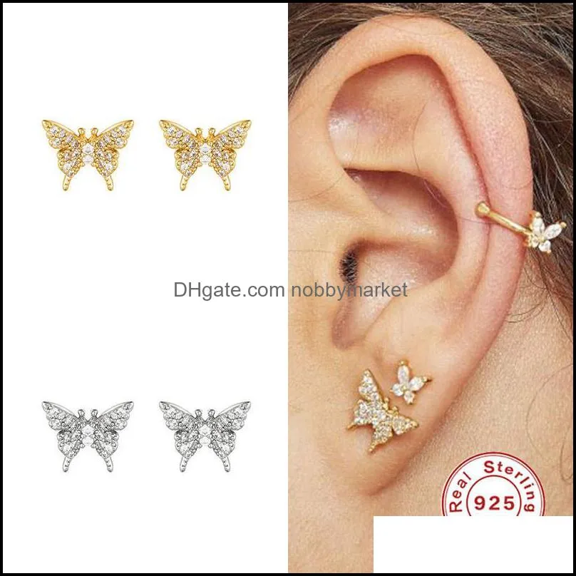 Stud Aide 925 Sterling Silver Hollow Rhinestone Butterfly Earrings For Women Girls Designs Boucle D`oreille Jewelry Gifts