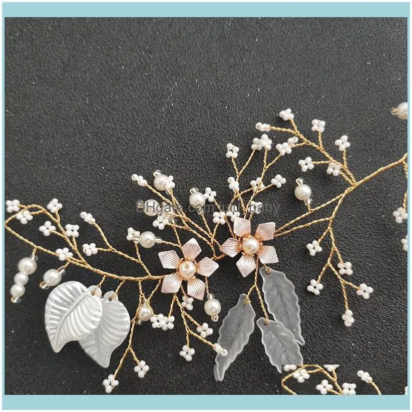 Floralbride Ins style Alloy Flower Leaf Rhinestone Opal Crystal Bridal Headband Wedding Vine Hair Accessories Women Jewelry