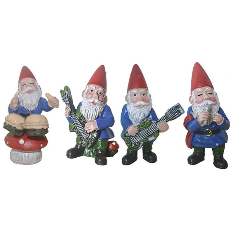 Bahçe Süslemeleri Mutlu Minyatür Cüceler Dans Kutlama Müzikal GNOME Figürinler Set Reçine Heykelleri El Sanatları Peri Dwarf Rakamlar Outdo