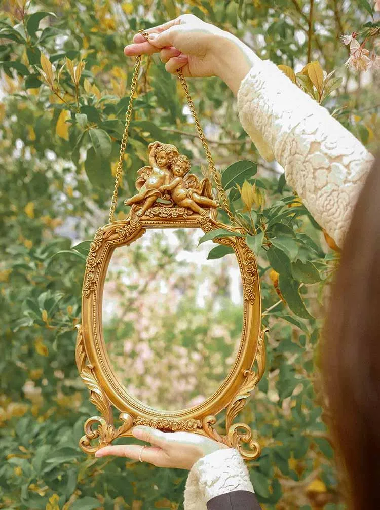 Spiegels Frans retro gouden engel opknoping spiegel muur kamer decoratie woonkamer dining achtergrond muurschildering