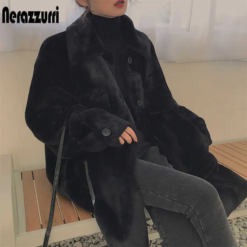 Nerazzurri Oversized Macio Macio Furry Faux Casacos Faux para Mulheres Manga Longa Botões Cinza Fluffy Jaqueta Winter Roupas Mulheres 2020 Y0829