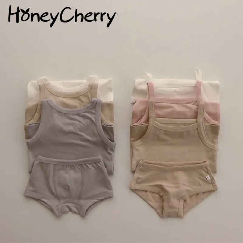 Summer baby home underwear tank top set for boys and girls boutique kids clothing 210515