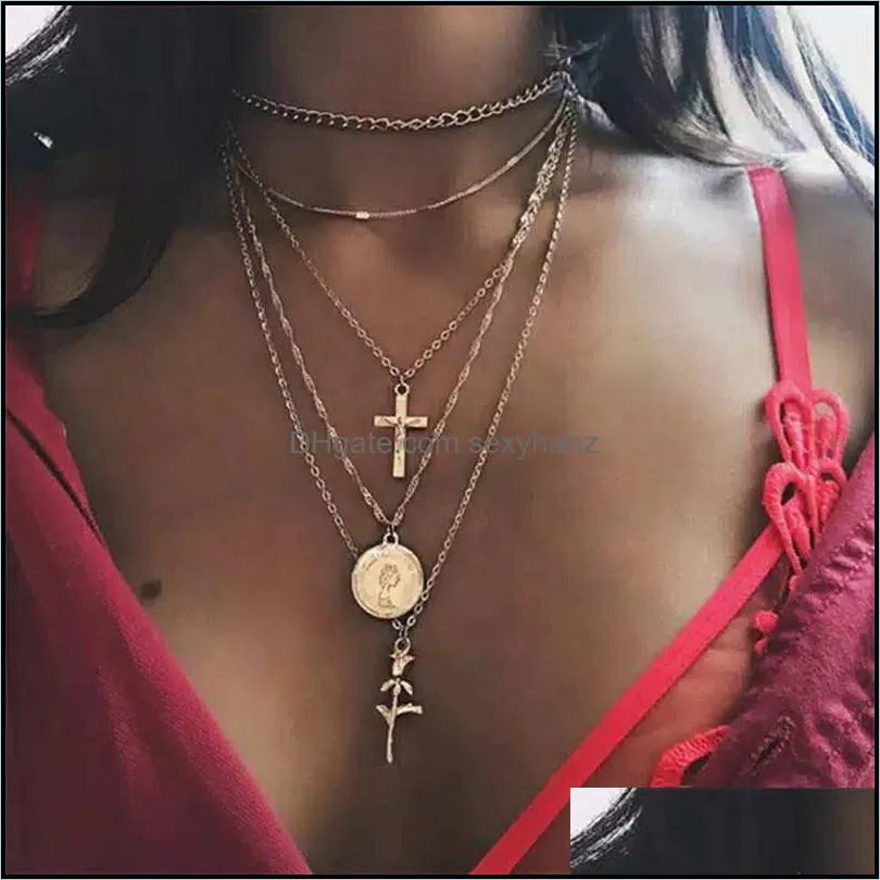 Collier Chain Necklace Multilayer Moon Stainless Steel Disc Gold Pendant Necklace For Women New Trend Female Jewelry Collar