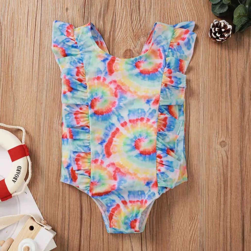 Costume da bagno per bambini Summer Girl Costumi da bagno Stampa a colori Abbigliamento da spiaggia infantile per 0-5 anni 210515