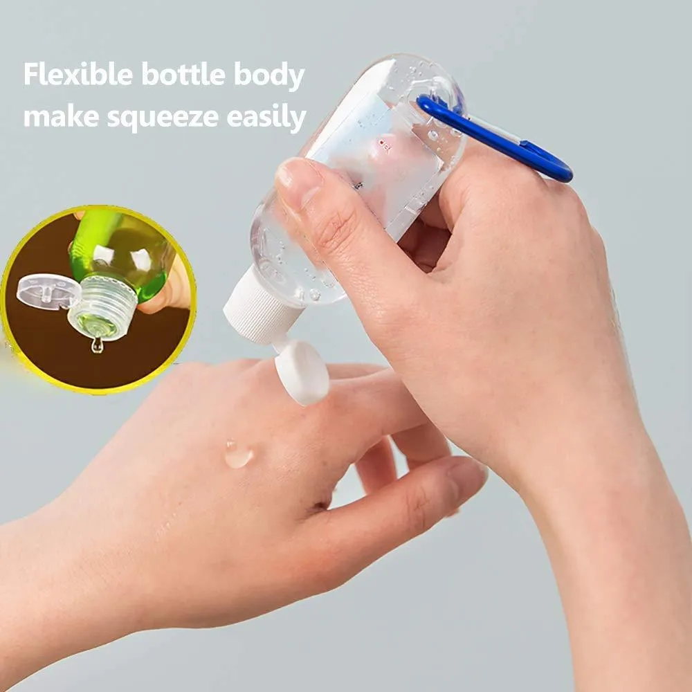 30 ml voyage en plastique clair porte-clés désinfectant pour les mains bouteille bouteilles vides rechargeables conteneurs à presser portables avec capuchon rabattable