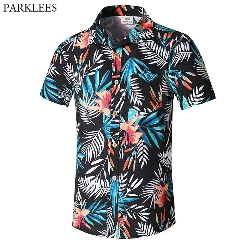 Mode Bladeren Print Hawaiian Beach Shirt Mannen Zomer Mode Heren Tropische Aloha Shirts Mens Holiday Vakantie Chemise Homme 210522