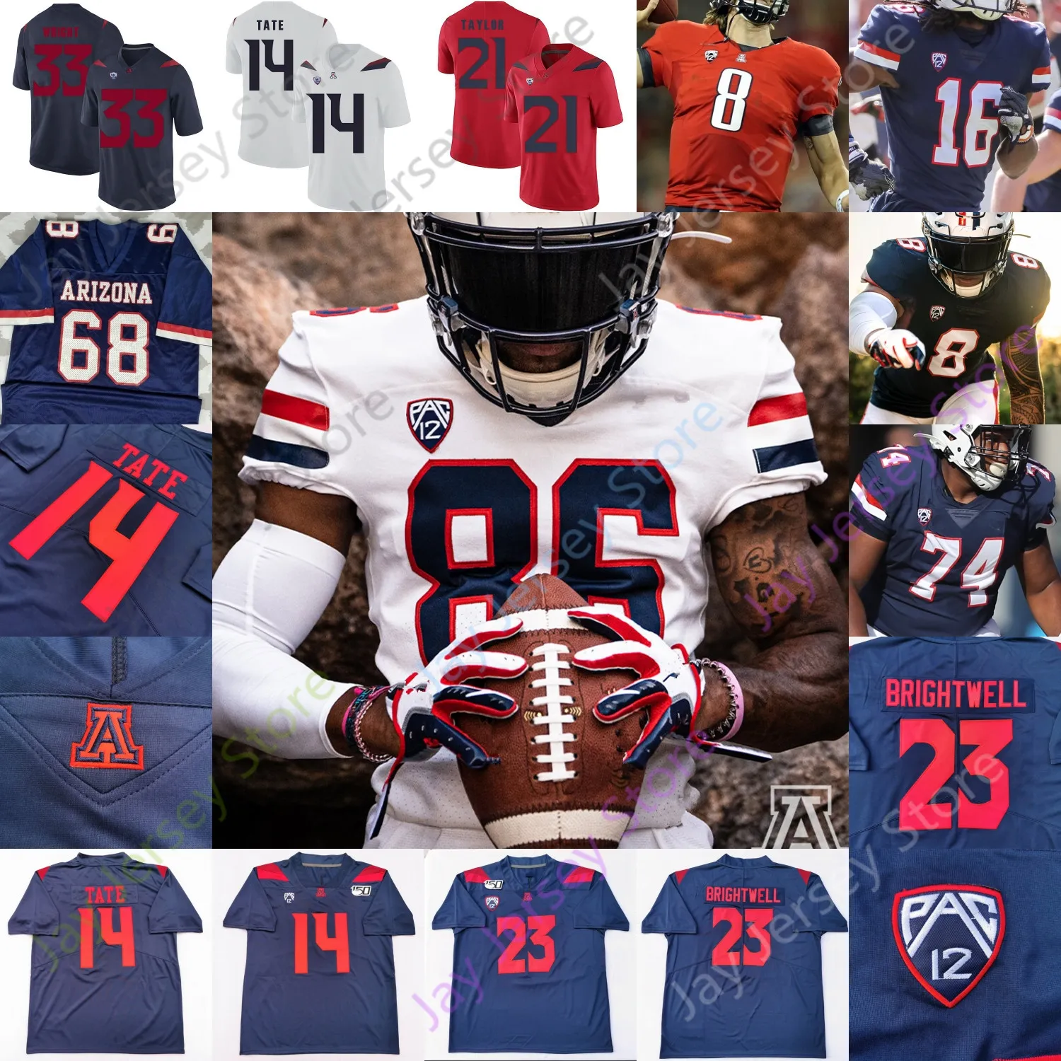 Arizona Wildcats Football Jersey NCAA College Rob Gronkowski Nick Foles Khalil Tate Brightwell J.J. Taylor Cunningham Berryhill III Harris Schooler Poindexter