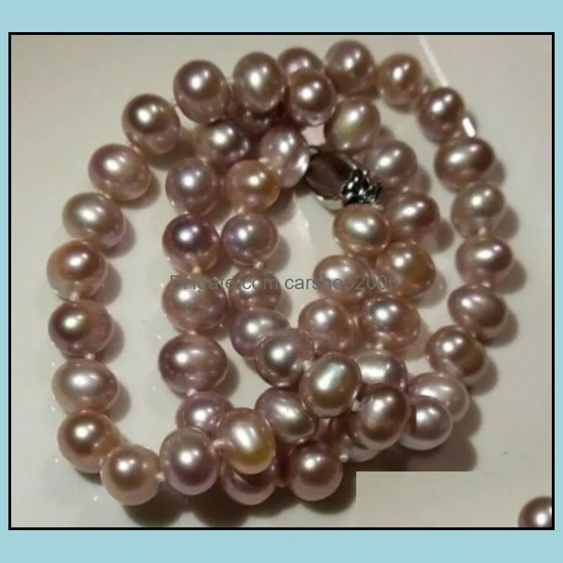 Naszyjniki z koralikami wisiorki biżuteria 9-10 mm fioletowy naturalny naszyjnik perłowy 18-calowy choker dar