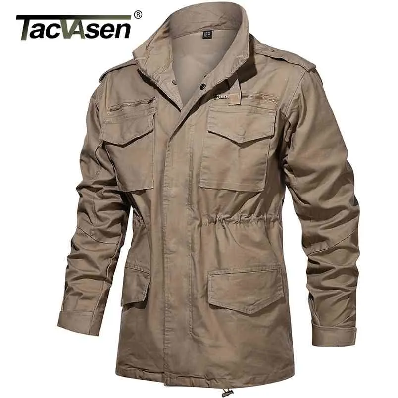 TACVASEN Army Field Jacket Men's Military Cotton Hooded Coat Parka Green Tactical Uniform Windbreaker Hunting Clothes Overcoat 210811
