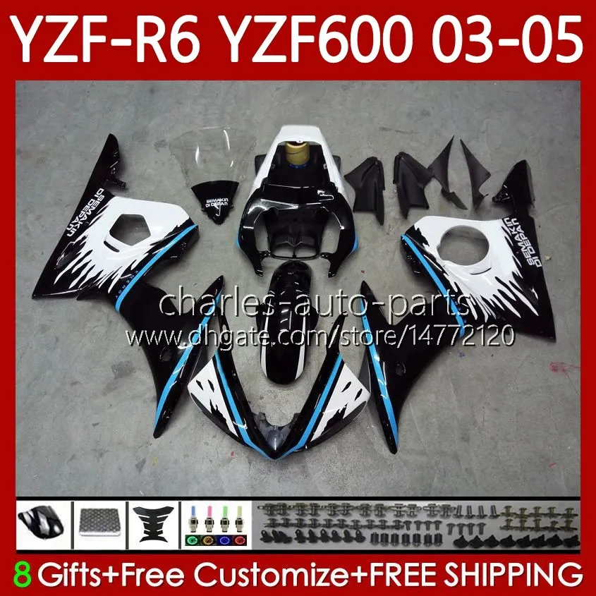 YAMAHA YZF-R6 YZF R 6 600 CC YZF600 YZFR 6 03 04 05ボディ95NO.123 YZF R6 600CC 2003 2004 2005カウリングYZF-600 03-05オートバイボディワークキットブルーブラックBLK