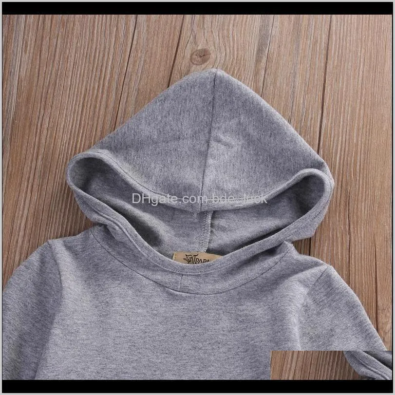 Autumn Warm 2PCS Baby Gray Clothing Boys&Girl Hooded Tops Sweatshirt Pants Outfit 0-24M