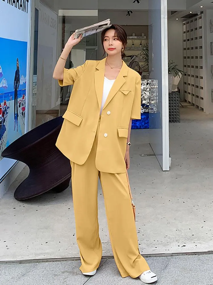 海外規格 韓国風のスーツファッション夏の女性オフィスレディスリムブレザーパンツ2ピースセットスーツ女性女性の2つの部分 熱い販売 -reem.co.in