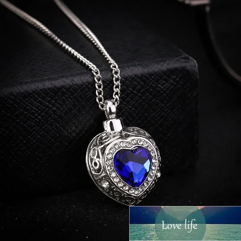 Crystal Blue Heart Cremation Urn Necklace Jewelry Memorial Keepsake Pendant Ash Pendant Necklace for Women Men  Factory price expert design Quality Latest Style