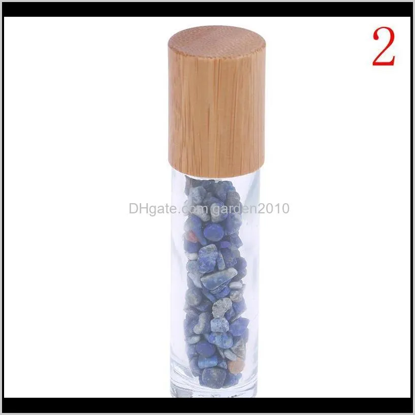 1pcs 10ml natural gemstones  oil roller ball bottles transparent glass with bamboo lid caps