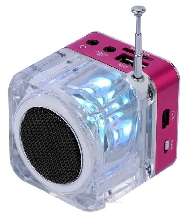 2021 LED Crystal Mini Speaker TT-029 LCD Display MP3/4 Music Player support Micro SD/TF USB Disk FM Radio mix color 30pcs/lot