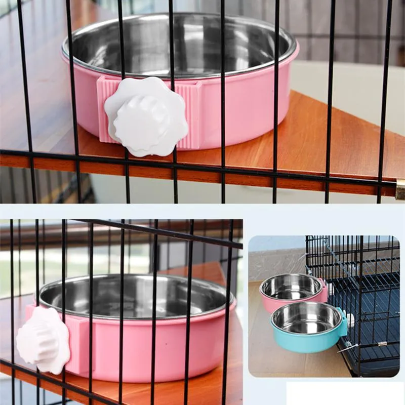 Pet Bowl Can Hang Stationary Dog Cage Bowls Stainless Steel Cat Hanging Durable Puppy Kitten Feeder Water & Feeders