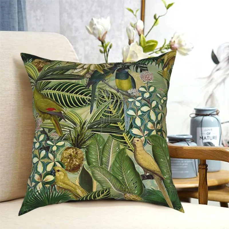 Cushion/Decorative Pillow Vintage Green Tropical Bird Jungle Garden Pillowcase Printed Polyester Cushion Cover Decorations Throw Case Home