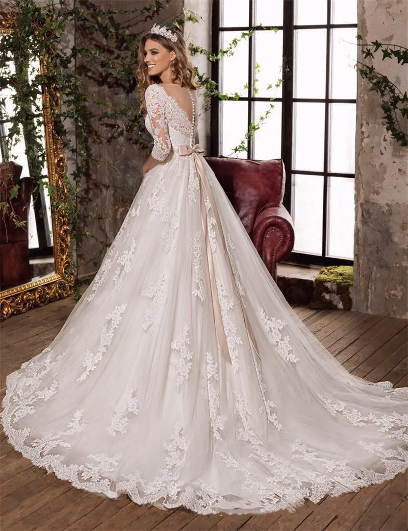 ivory and black lace wedding dress Gorgeous Black Lace A-line V-neck Long Sleeves Wedding Dresses, MW559
