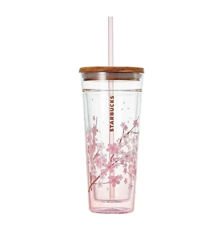 Starbucks Sakura Spring Style Straw Glass Cup Cute Double Layer 12oz C