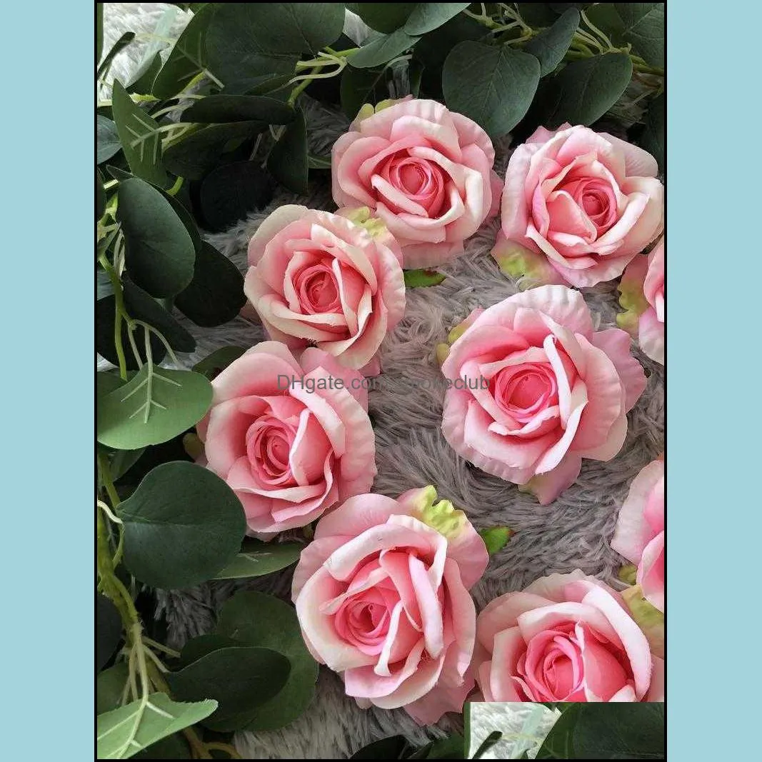 Decorative Flowers & Wreaths 10pcs Pink Silk Rose Heads Artificial In Wholesale Fake Flower For Wedding Home Party Decoration